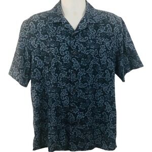 J. Campbell Los Angeles Hawaiian Shirt Floral Blue Tropical Silk Medium